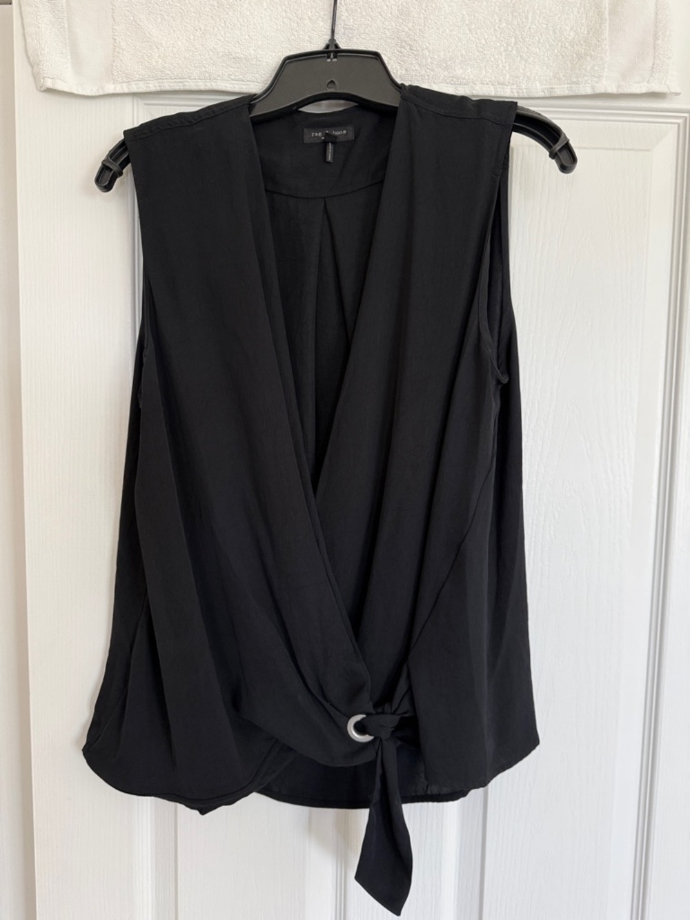Rag & Bone Black Faux Wrap Tie Sleeveless Crossover Blouse Size L